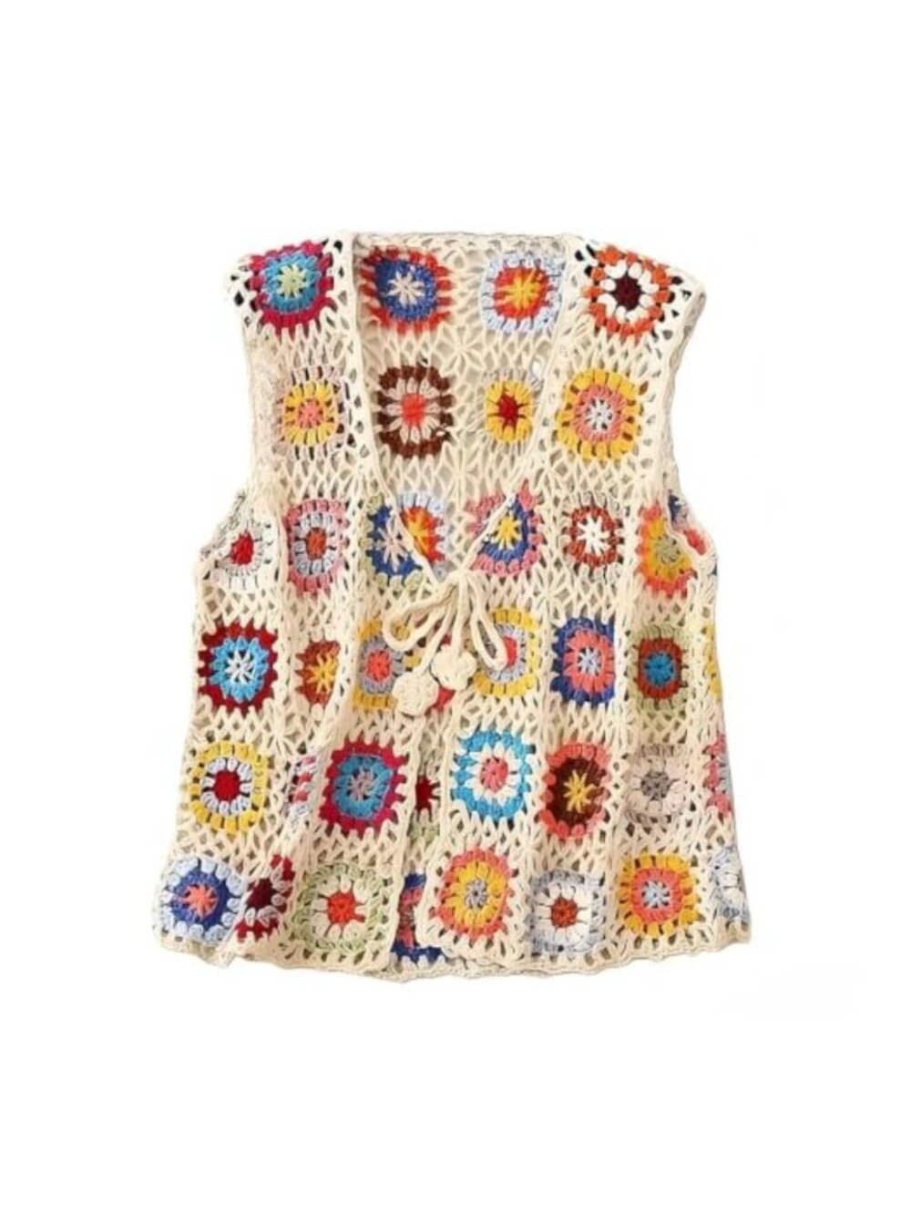 Handmade Crochet Granny Square Vest Sleeveless Boho Cover Up Festival